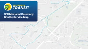Map shows the route that BFT shuttles will use to take passengers to Southridge Sports and Events Complex.
